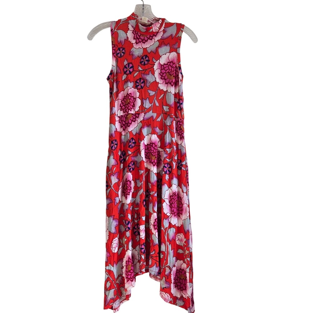 Anthropologie Maeve Size‎ XS Cleary Orange Floral Stretchy Summer Swing Dress